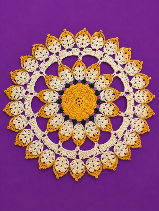 Vintage Other - Vintage Handmade Yellow Rose Crochet Doily